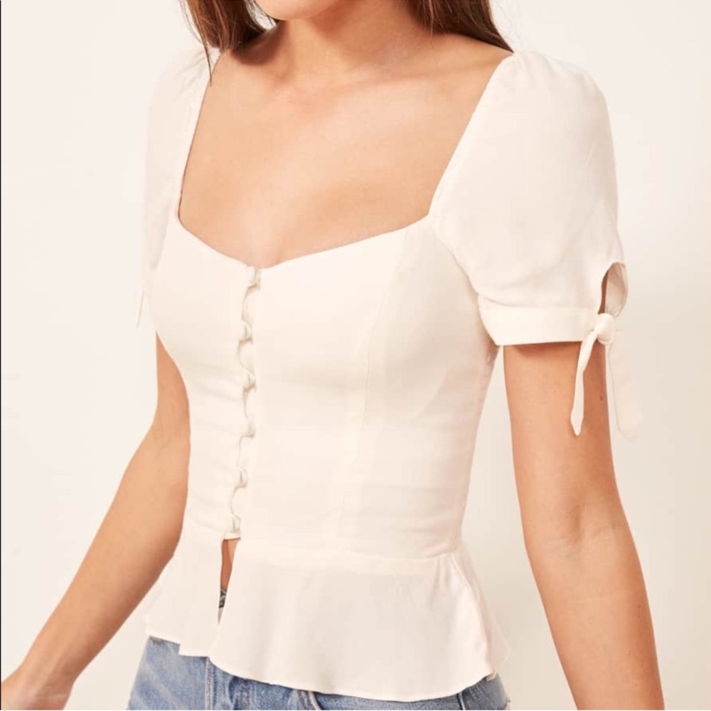 Dainty Creamy Reformation White Puff Sleeve Button Front Top XS